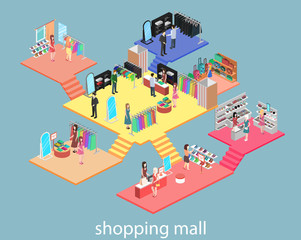isometric interior of shopping mall.