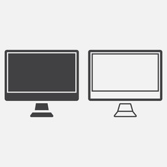 desktop computer line icon, monitor outline and solid vector sign, linear and full pictogram isolated on white, logo illustration