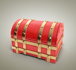 red chest empty 3d render on gradient background