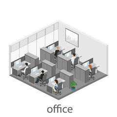 Flat 3d isometric abstract office floor interior departments concept vector.