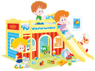 Little boys playing in a playroom