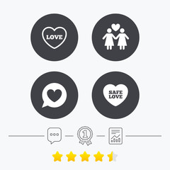 Lesbians couple sign. Speech bubble with heart. 