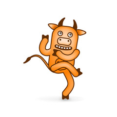 Dancing orange cartoon cow. Vector clip art illustration.  Sketch of a series of drawings.