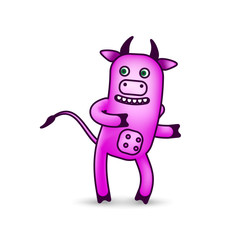 Dancing pink cartoon cow. Vector clip art illustration.  Sketch of a series of drawings.