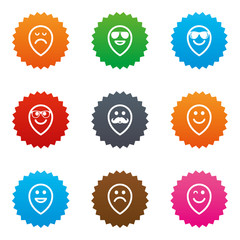 Smile icons. Sunglasses, mustache and laughing.