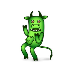 Dancing green cartoon cow. Vector clip art illustration.  Sketch of a series of drawings.