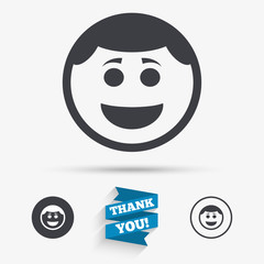 Fototapeta premium Smile face icon. Smiley with hairstyle symbol.