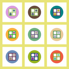 flat icons Halloween set of ghost and full moon seen from a window concept on colorful circles