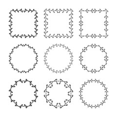 Set of hand drawn, doodle decorative frames and borders. Mono line design templates, isolated on white background