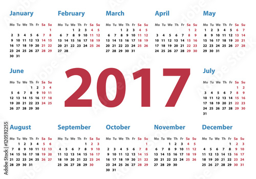 2017 horizontal calendar