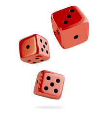 Three red dice on the white background 3D render