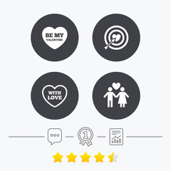 Valentine day love icons. Target aim with heart.