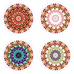 Set of four geometric colorful mandalas.