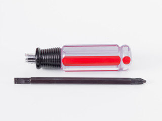 red screwdriver isolated on white background.
