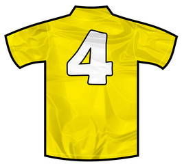 Number 4 four yellow sport shirt as a soccer,hockey,basket,rugby, baseball, volley or football team t-shirt. Like brazil national team