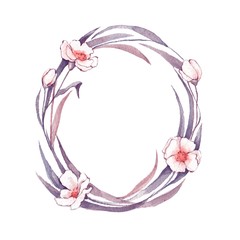 Wreath of herbs. Watercolor floral frame. Element for design 3