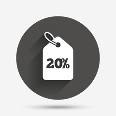 20 percent sale price tag sign icon.