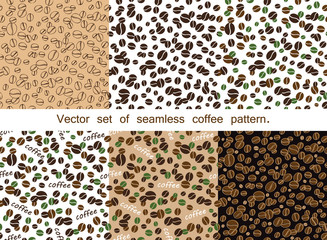 Set of seamless coffee pattern. Top view.