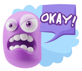 3d Illustration Angry Face Emoticon saying Okay with Colorful Sp