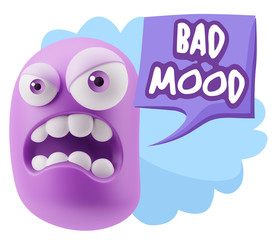 3d Illustration Angry Face Emoticon saying Bad Mood with Colorfu