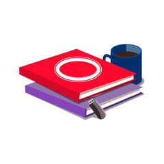 Books flash drive and cup of coffee cartoon vector