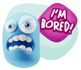Obraz premium 3d Illustration Angry Face Emoticon saying I'm Bored with Colorf