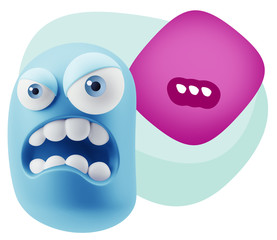 3d Illustration Angry Face Emoticon saying … with Colorful Spe