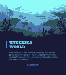 Fototapeta premium Undersea world illustration background, colored silhouettes elements, flat