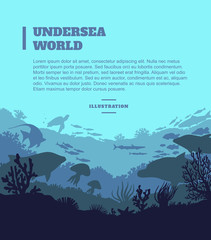 Undersea world illustration background, colored silhouettes elements, flat
