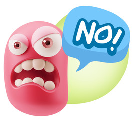 3d Illustration Angry Face Emoticon saying No with Colorful Spee