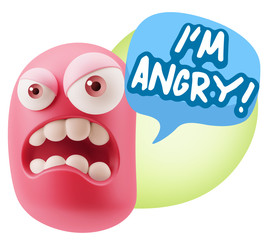 3d Illustration Angry Face Emoticon saying I'm Angry with Colorf
