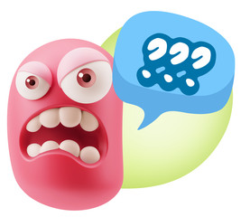 3d Illustration Angry Face Emoticon saying ??? with Colorful Spe