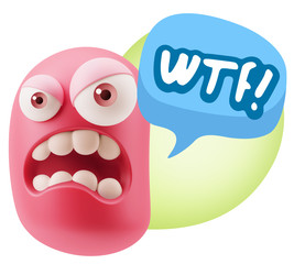 3d Illustration Angry Face Emoticon saying WTF with Colorful Spe