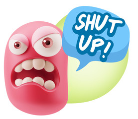 Obraz premium 3d Illustration Angry Face Emoticon saying Shut Up with Colorful