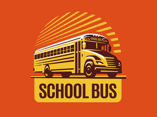 School bus illustration on light background, emblem © sodesignby