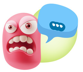 3d Illustration Angry Face Emoticon saying … with Colorful Spe