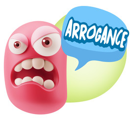 3d Illustration Angry Face Emoticon saying Arrogance with Colorf