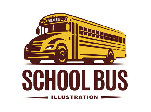 School bus illustration on light background, emblem