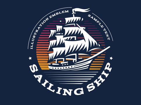 Sailing ship illustration on dark background