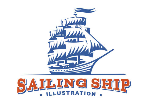 Sailing ship illustration on light background