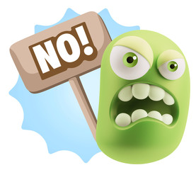3d Illustration Angry Face Emoticon saying No with Colorful Spee