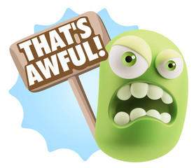 3d Illustration Angry Face Emoticon saying That's Awful with Col