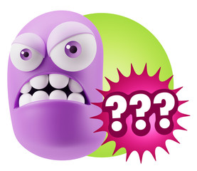 3d Illustration Angry Face Emoticon saying ??? with Colorful Spe