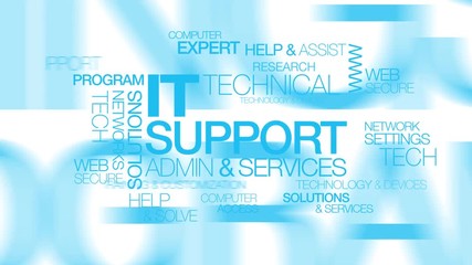 IT Information technology Support technical services expert words tag cloud blue text