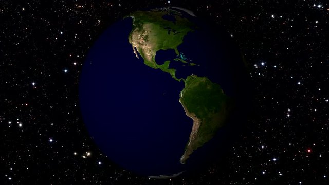 Earth Rotating, The World Spinning, Full Rotation, Seamless Loop - Realistic Planet Turning 360 Degrees on Moving Star Background