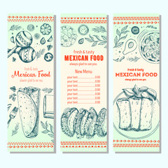 Mexican food design template. Vertical banners set. Mexican food cafe menu. Vector illustration.