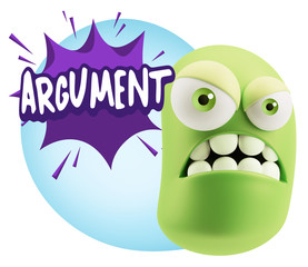 3d Illustration Angry Face Emoticon saying Argument with Colorfu