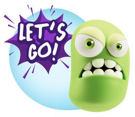 3d Illustration Angry Face Emoticon saying Let's Go with Colorfu