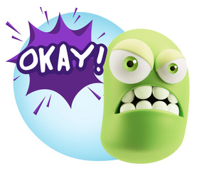 3d Illustration Angry Face Emoticon saying Okay with Colorful Sp