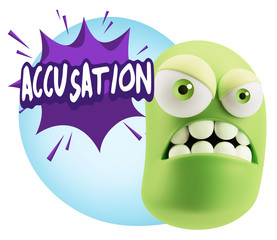 3d Illustration Angry Face Emoticon saying Accusation with Color